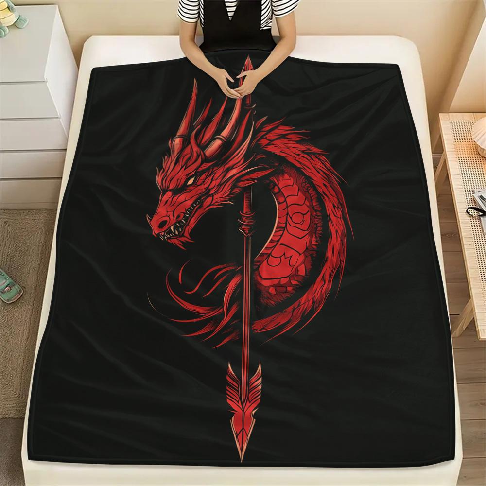 Dragon Symbols  Print Flannel Blanket, High quality Comfortable for All Seasons, Home Decor, Warmth and Comfort