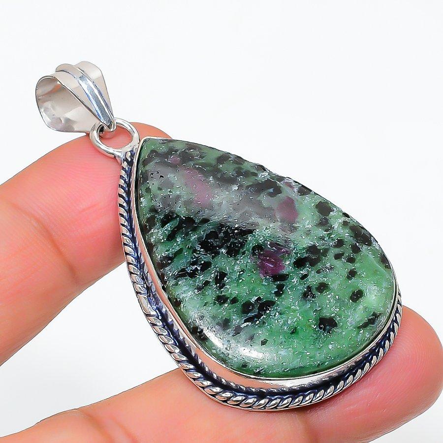 Ruby Zosite Gemstone Handmade 925 Steling Silver Jewelry Pendant 2.21" AP-17509