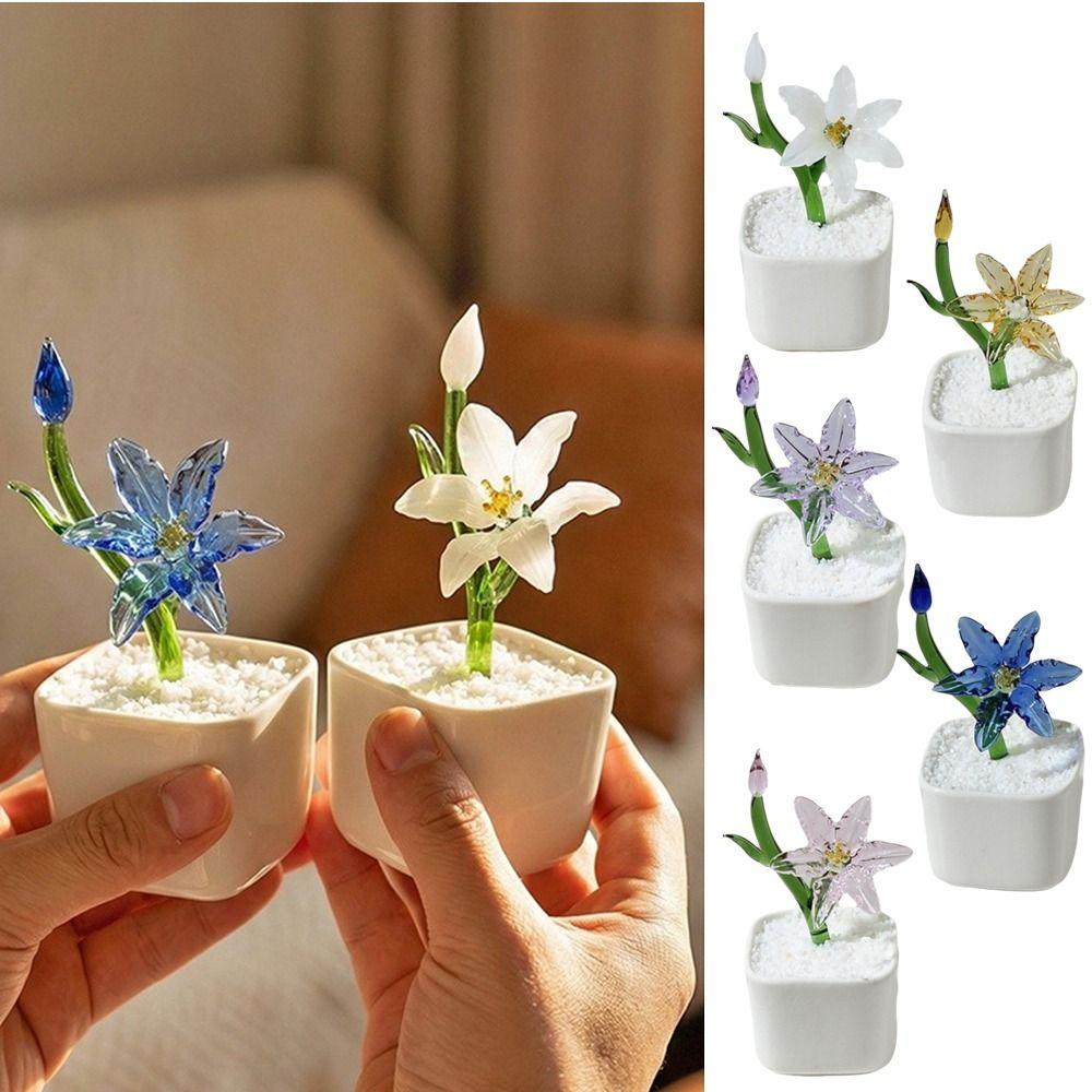 With Flowerpot Glass Flower Bouquet Mini Glass Flower Decor  Wedding Decoration