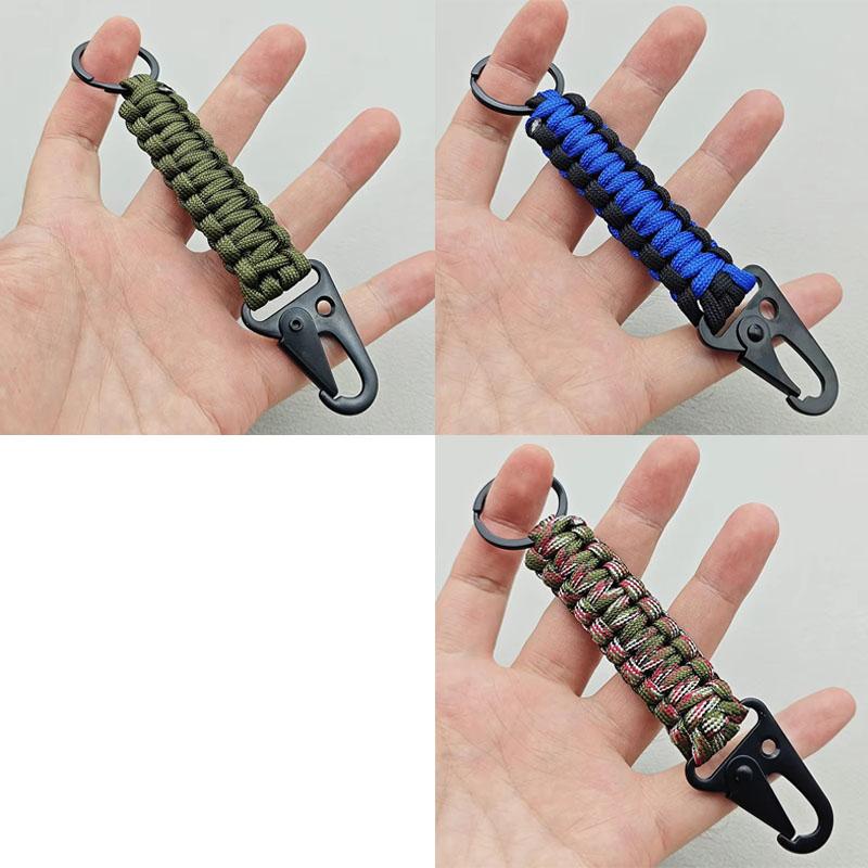Military Paracord Keychain Ring Survival Kit with Carabiner Braided Cord Rope Lanyard Emergency Knot Tools for Camping Outdoor