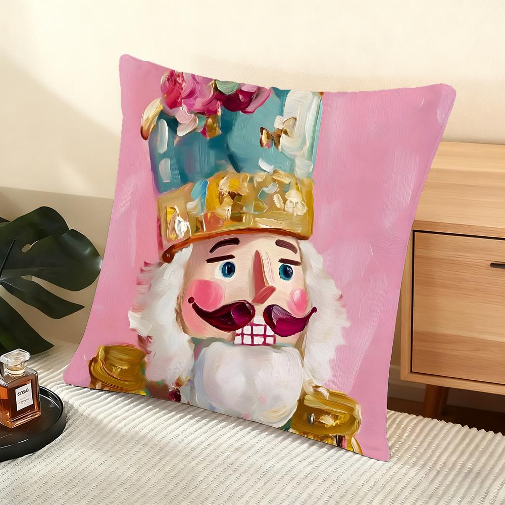 Nutcracker Cartoon Cushion Cover Silky Short Plush Home Sofa Cushion Cover - Invisible Zipper Home Decoration
