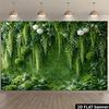 2D Natural Moss Wall with Greenery and White Blooms Photography Background