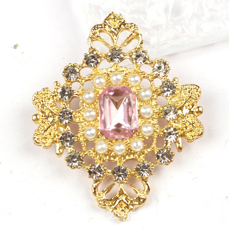 

5Pcs 27*33Mm Alloy Plating Gold Flatback Buttons Rhinestones Pearl Handwork Diy Jewelry Accessories A7