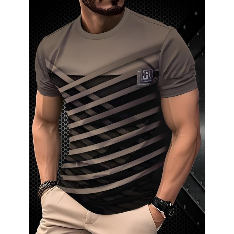 Men s Fashion 3D Printed Regular Fit Short Sleeve Crew Neck S