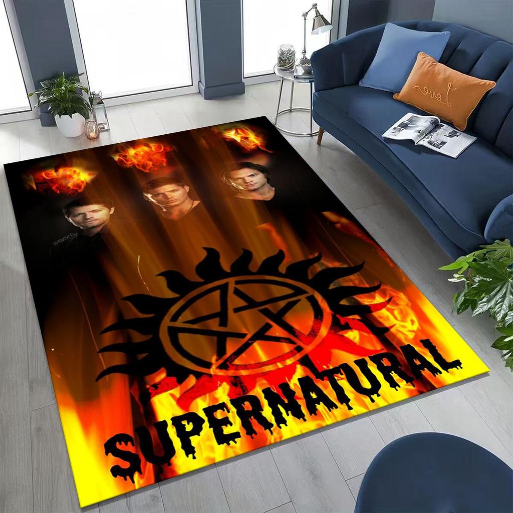Tapete SPN Supernatural Dean Sam Winchester Castiel para Quarto Sala Sofá Casa Capacho Decoração, Tapete de Chão Grande Antiderrapante para Crianças