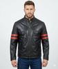 Handmade Genuine Lambskin Leather Soft Black Red Stripes Men's Motorcycle Jacket