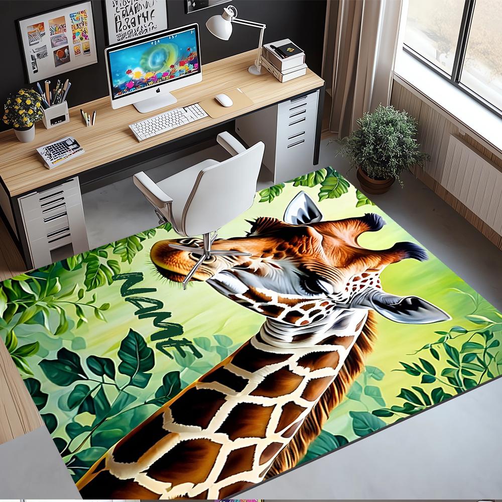Custom Name Giraffe Printed Carpet,Rug for Office Chair Living Room Bedroom Kitchen Room Decor Gifts.