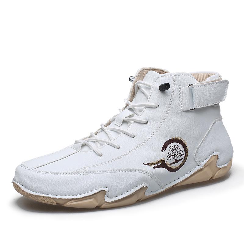 Men s Mid-top Casual Shoes with Hand-stitched Microfiber Leather and Octopus Outsole - Plus Size 46 белый