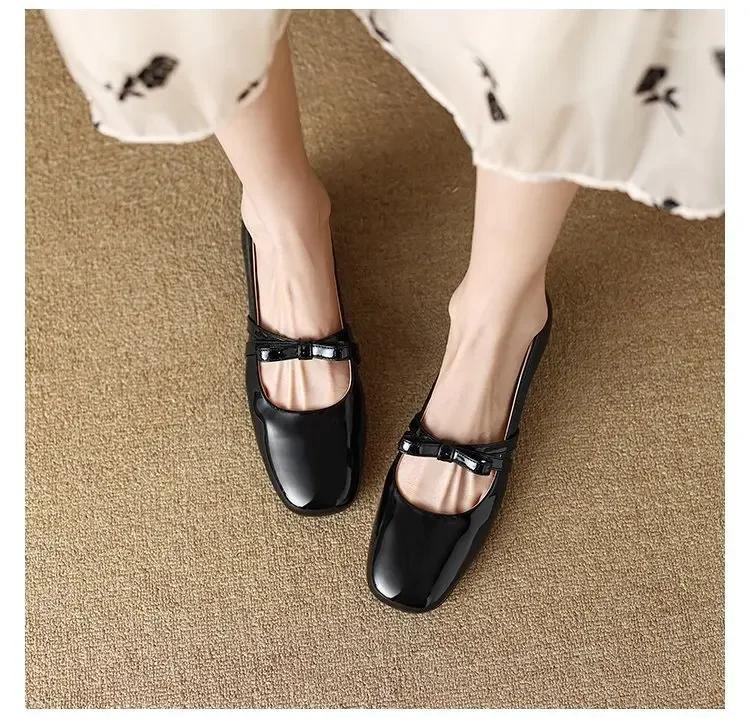 Fashion 2024 Autumn New Fashionable Retro Low Heel College Style Single Shoes Coarse Heel Shallow Bow Mary Jane Shoes for Women