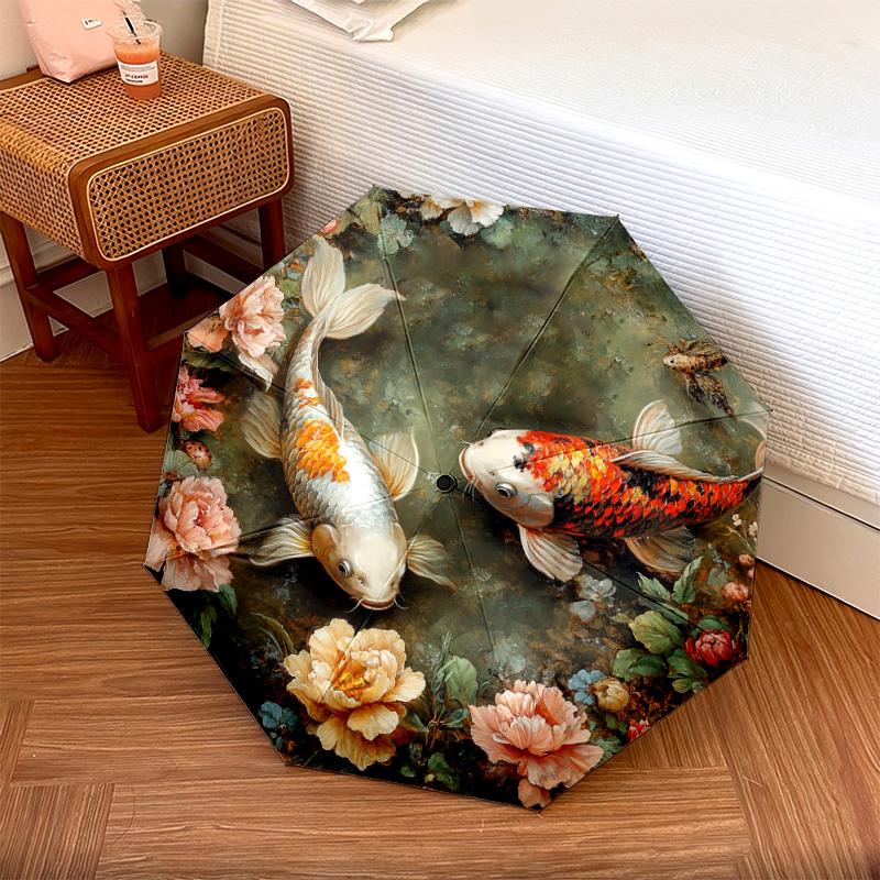 

1 PC Automatic Folding Umbrella - Koi Fish Pattern, Portable & Foldable Design with 8 Ribs, Christmas Birthday Gifts