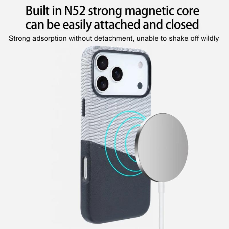 For iPhone 17 Pro Max Air Leather and Fabric Splicing Texture Card Insertion Magnetic Phone Case for iPhone 16 15 14 Plus 13 12