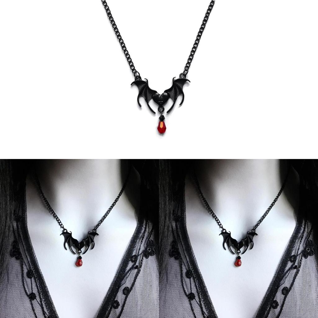 Gothic Black Bat Wing Pendant Necklace With Alloy Chain For Fashion Women