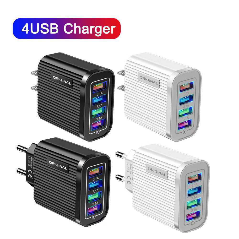 

Luminous 4-Port USB Travel Charger for Mobile Devices - EU/US Compatible US Version White