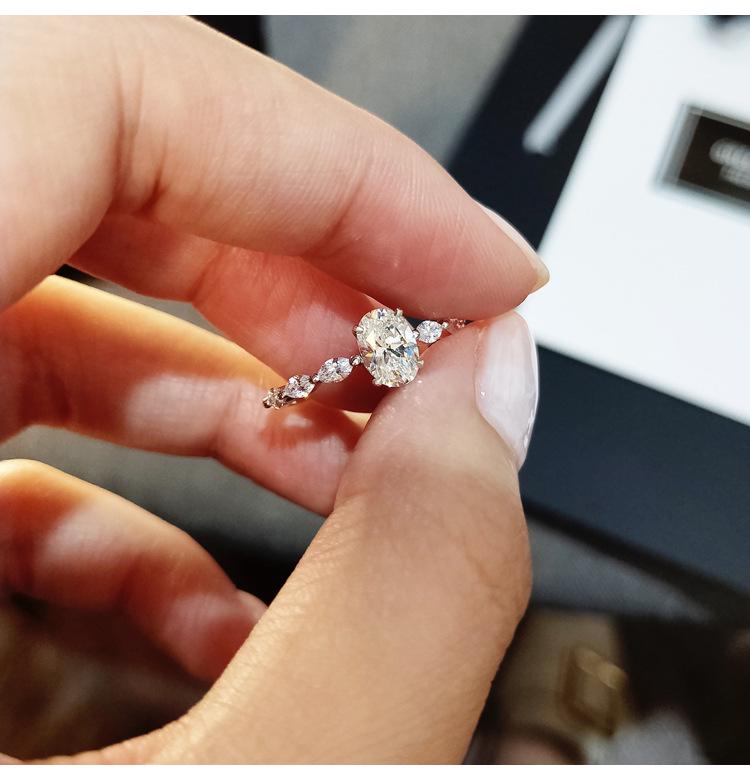 S925 Sterling Silver Color Ring for Women Natural Moissanite Gemstone Jewelry Anillos De Egg Shape Wedding Silver 925 Jewelry