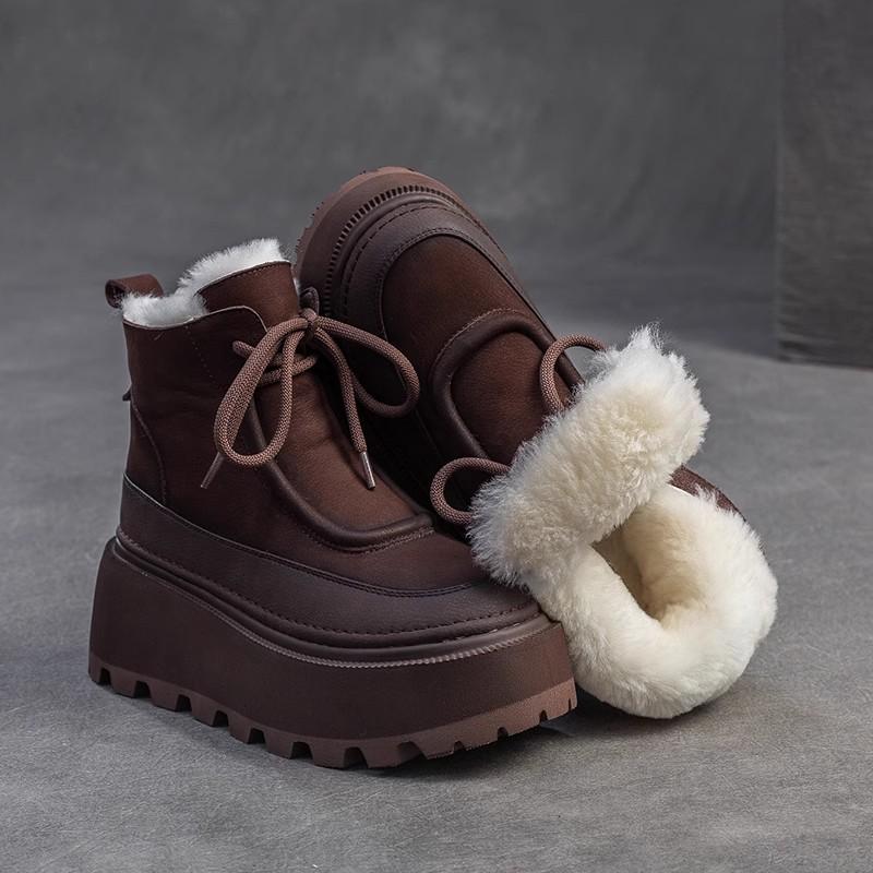 Fashion GKTINOO 6.5cm Genuine Leather Snow Boots Platform Warm Winter Ankle Boots Women Natural Wool Fur Booties Thick Sole Shoes