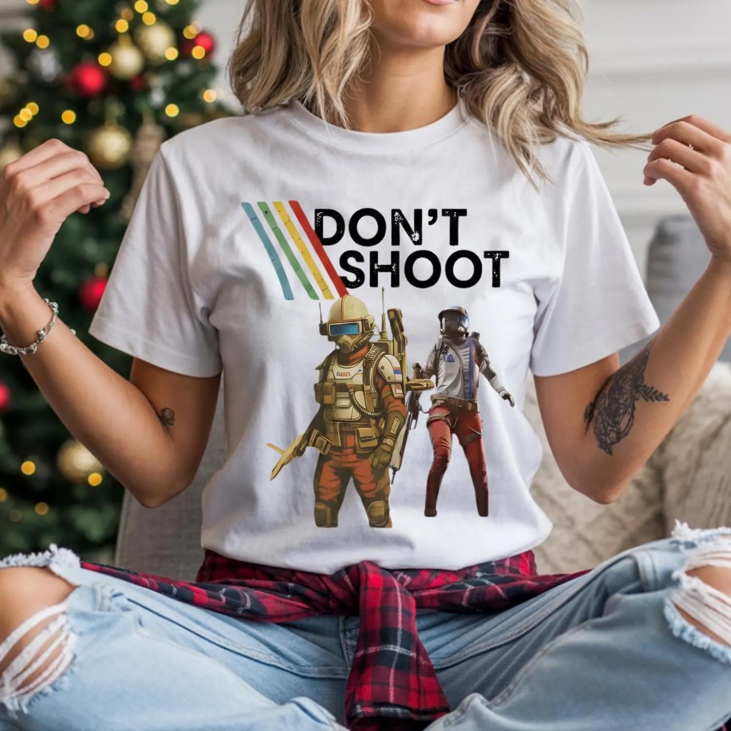 Dont Shoot Retro Arcade Game Tshirts Satirical and Funny Video Game Raider Tshirts Expression Style ARC Striped Gifts S