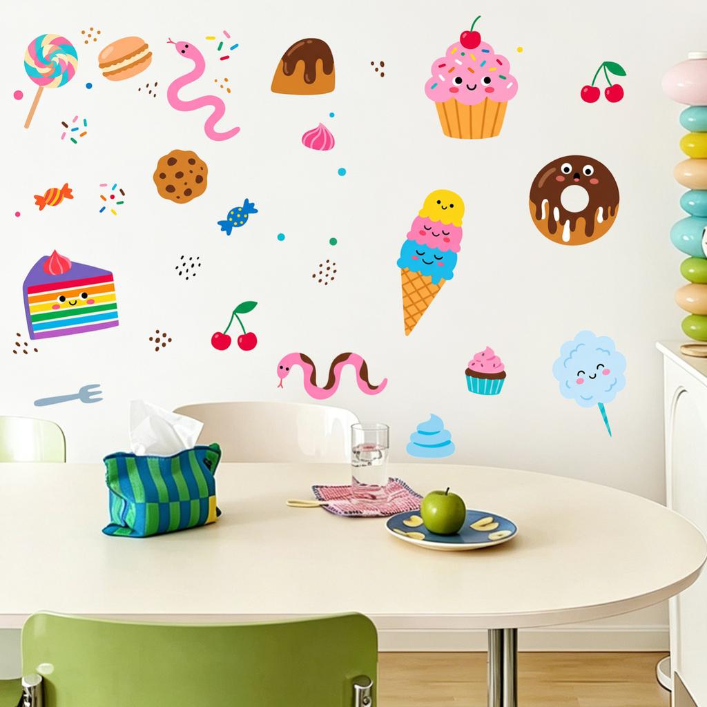 Watercolor Dessert Wall Decals for Living Room Kids Bedroom Kitchen Cabinet Home Decor