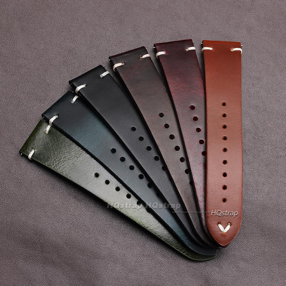 Vintage 18mm 20mm 22mm Cowhide Watch Strap Quick Release Wrist Band Butterfly Buckle Leather Bracelet Stitching Brown Straps