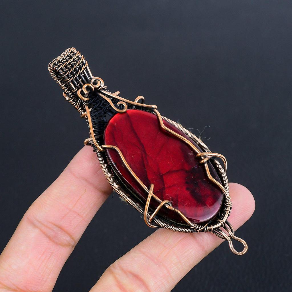 Red Flash Labradorite Pendant, 999 Copper Wire Wrapped Jewelry, Gemstone Jewelry Pendant, Handmade Wedding Gift Jewelry