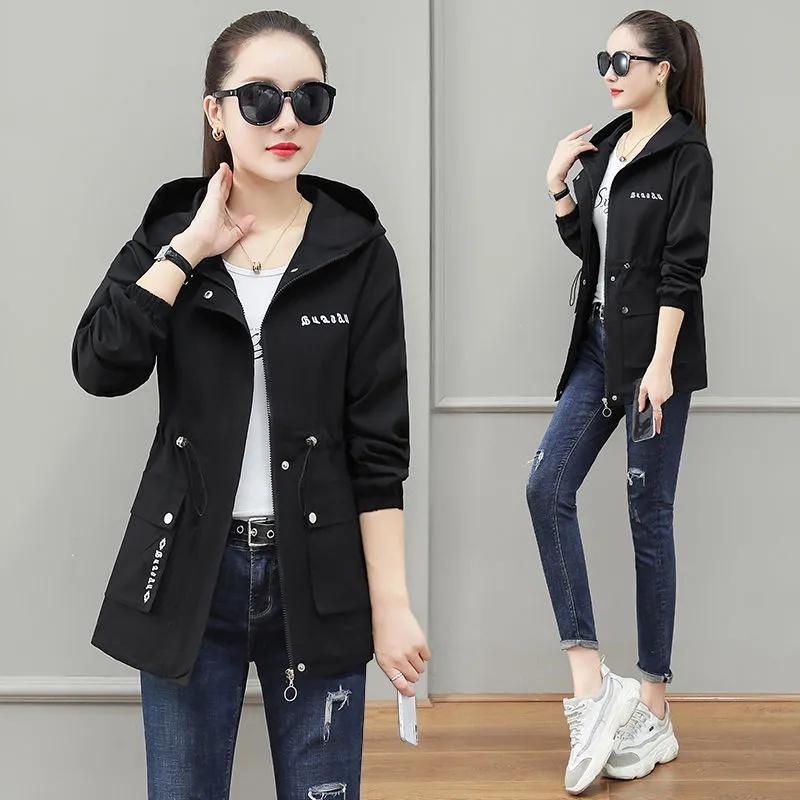 Women's Jacket Spring Autumn Pocket Zipper Long Sleeve Hooded Outwear Coat Loose Sport Windbreaker Jackets Famale