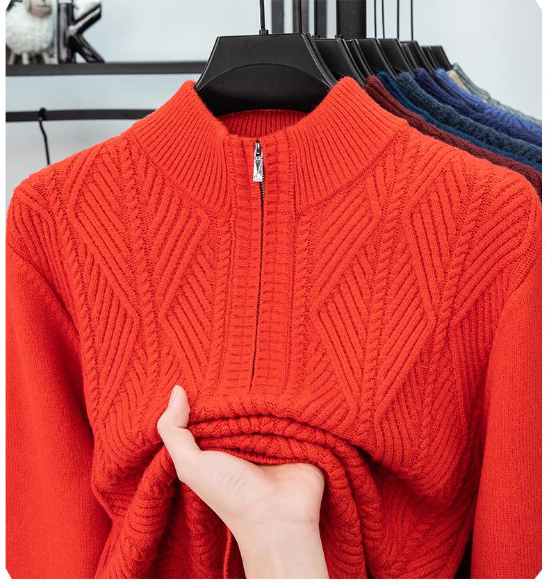 Men's Autumn/Winter Zipper Knit Sweater: Thick, Warm, Half-high Collar, Casual Style