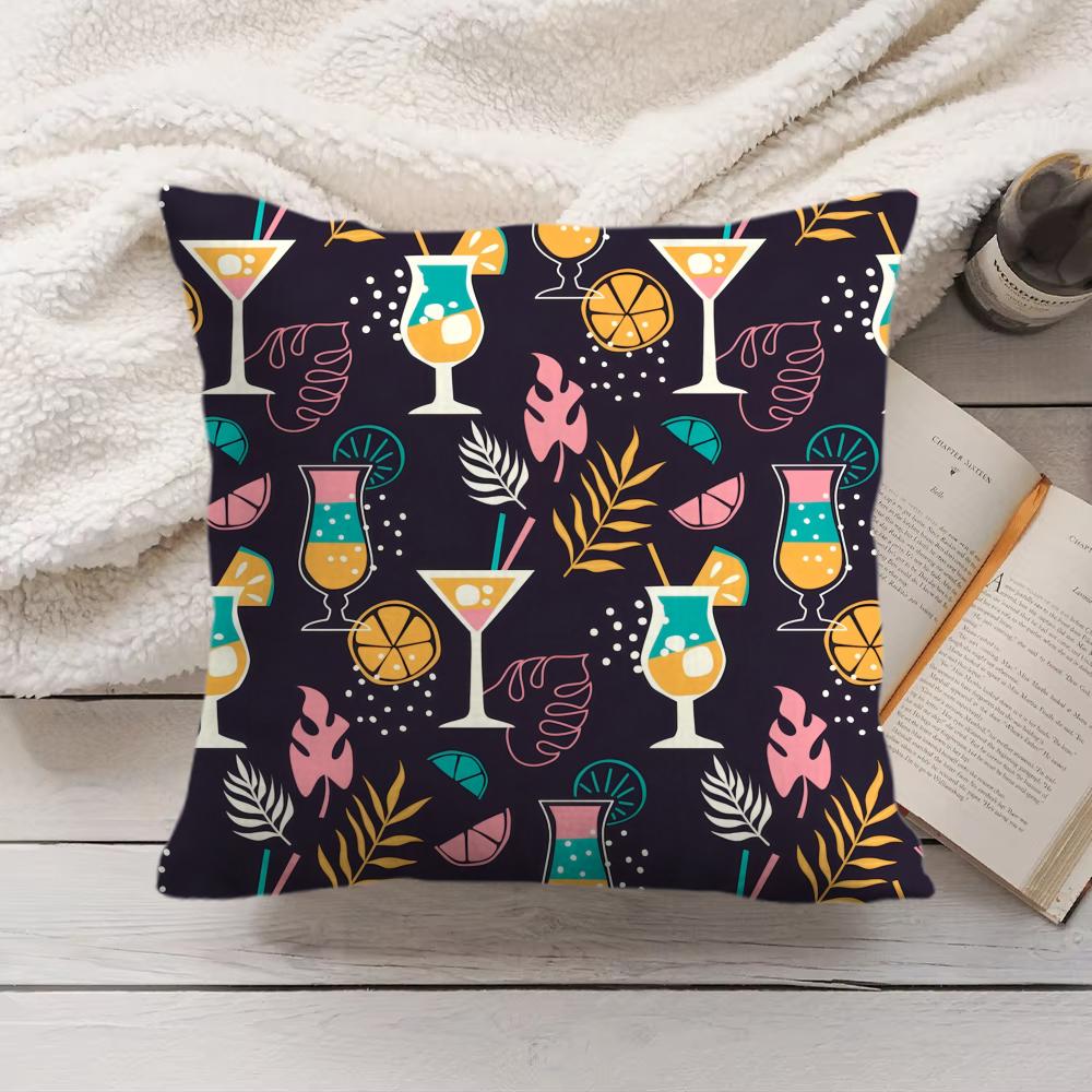 Cocktail Pattern Cushion Cover Soft Short Plush Pillow Cover Smooth Cozy Texture Aesthetic Cushion Case Home Decor