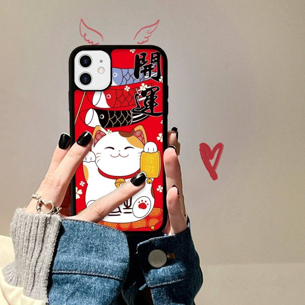 Maneki Neko Lucky Money Cat PC+TPU Phone Case For IPhone 11 12 13 14 15 16 17 Plus Pro Max Cover