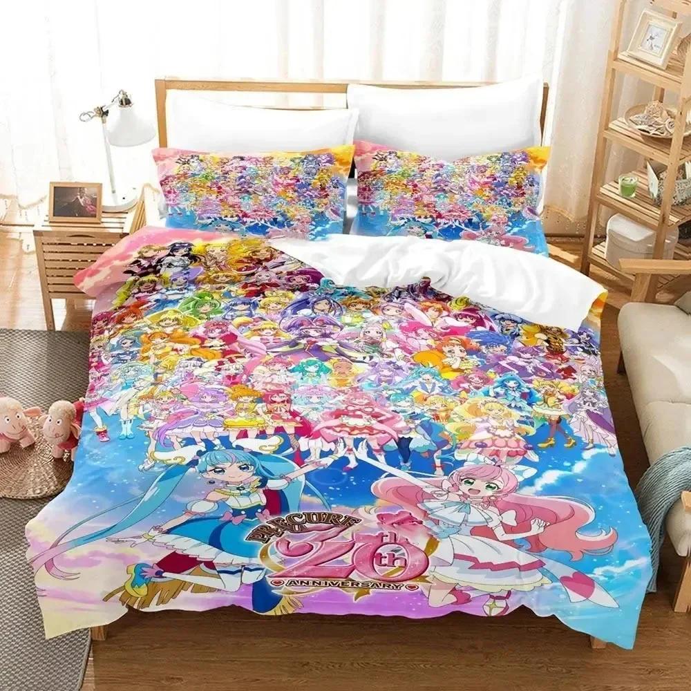 Anime Pretty Cure Kids Adult Fashion Printed Bed Set Duvet Cover Pillowcase Bedding Set Linen Sheet Quilt Cover Queen King Size