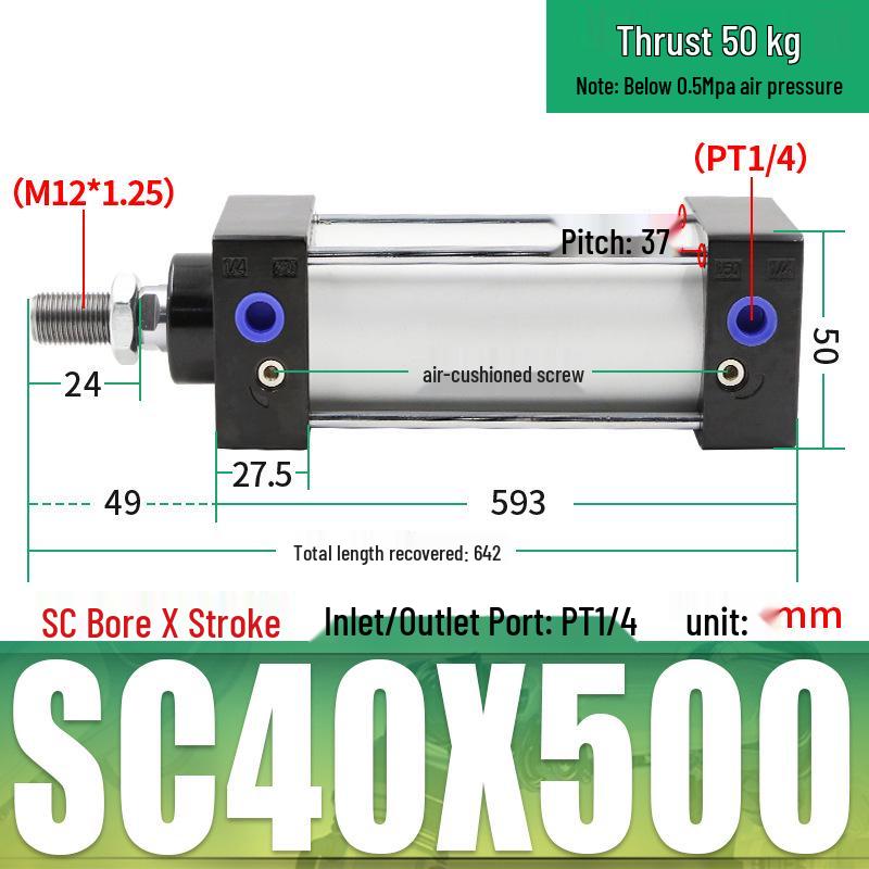 SC63 High Thrust Small Pneumatic Cylinder, Model SC40/50/80/100*125X150X200X500-S