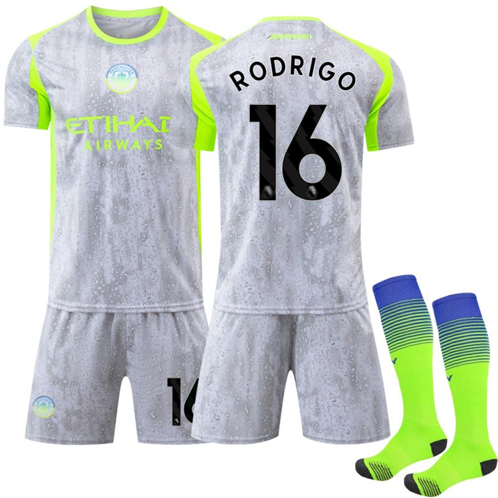Nastolatki Dzieci Dorośli Personalizowane Nazwy Zestawy Piłkarskie 25/26 Manchester City Drugi Wyjazdowy #16 RODRIGO Sportowy Zestaw Koszulki Treningowej ze Skarpetkami