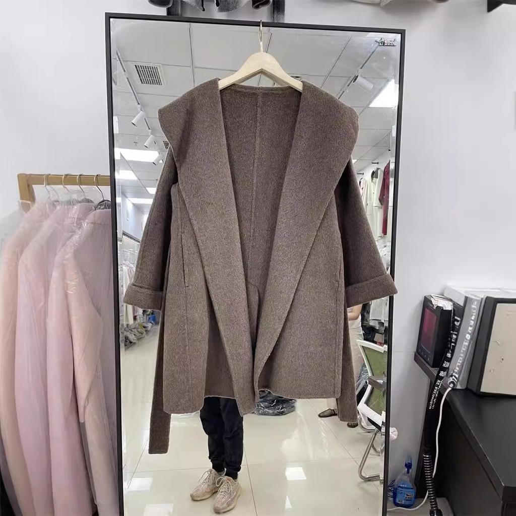 Autumn and winter new belt high-end coat medium and long wool woolen coat double-sided