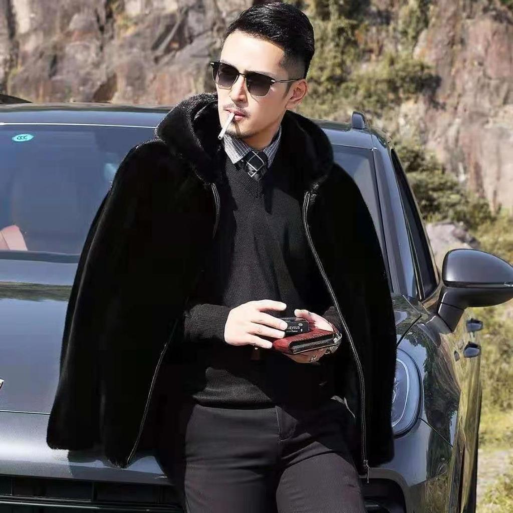 Golden Mink Velvet Hooded Faux Fur Men's Coat