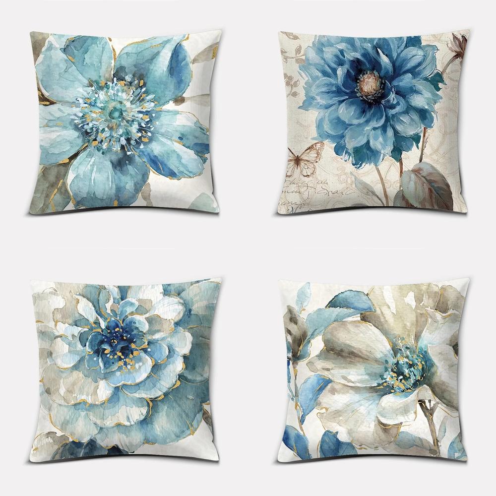 Blaues florales Aquarellmuster Kissenbezüge Muster Kissenbezug Geeignet für Sofa Schlafzimmer Auto Kissenbezug