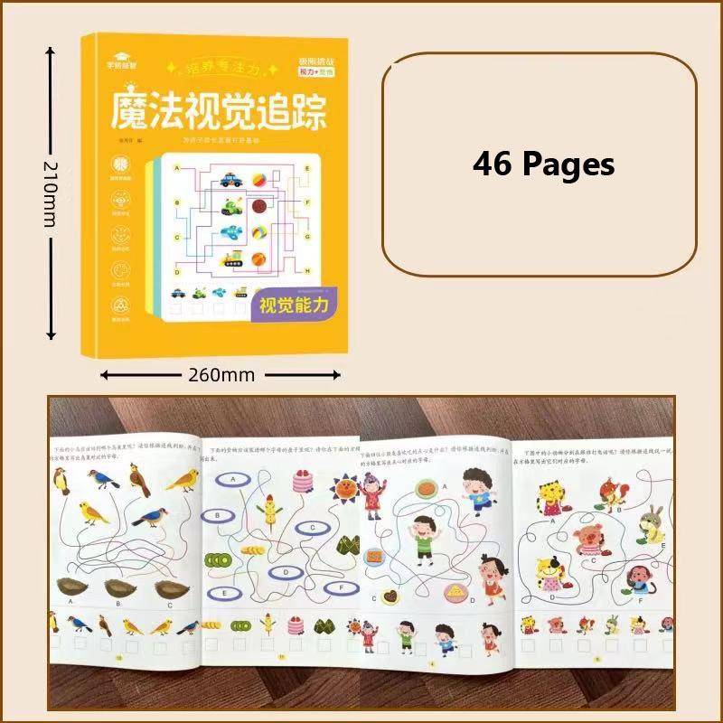 Kids Visual Perception Activity Book, 46 Pages Magic Line of Sight Maze Puzzle, Fun Concentration Building Game for Preschooler 46 Pages