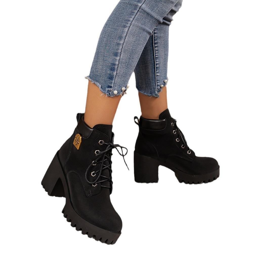 Grov hæl stor størrelse Martin-støvletter dame plattform vanntett bord mote avslappet allsidig korte støvletter slitesterk britisk stil