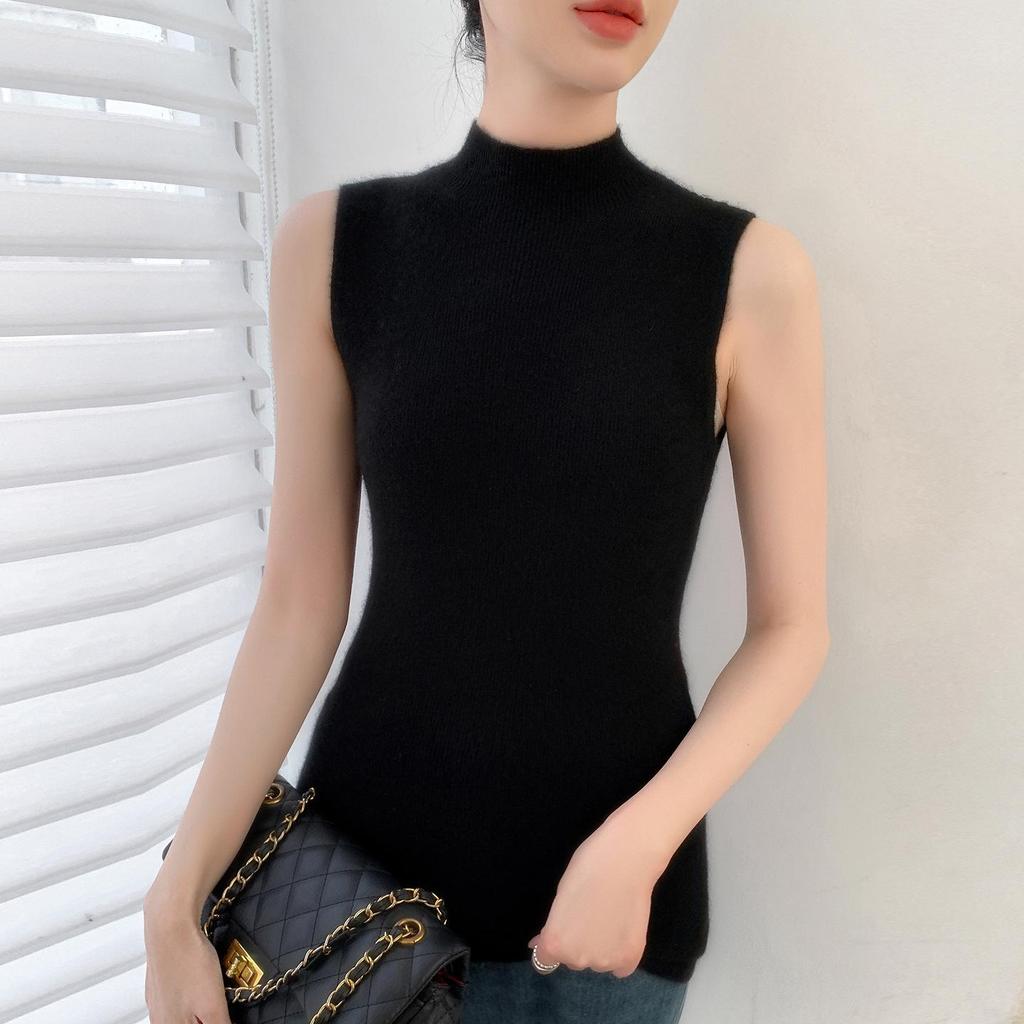 Women's 26-Year Cashmere Ribbed Slim-Fit Sleeveless Turtleneck Knit Vest