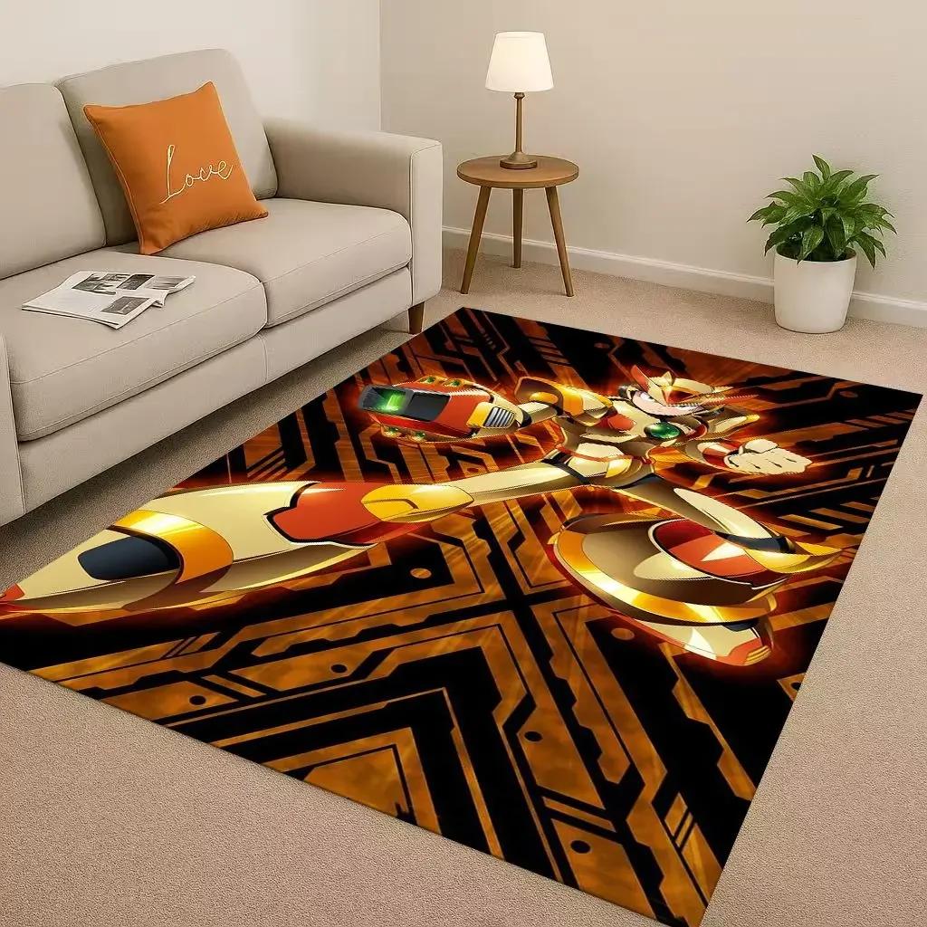 3D Retro Game Rockman Mega Man Living Room Non-Slip Area Rug Soft Carpet for Bedroom Playroom Sofa,Easy Clean Home Decor Doormat