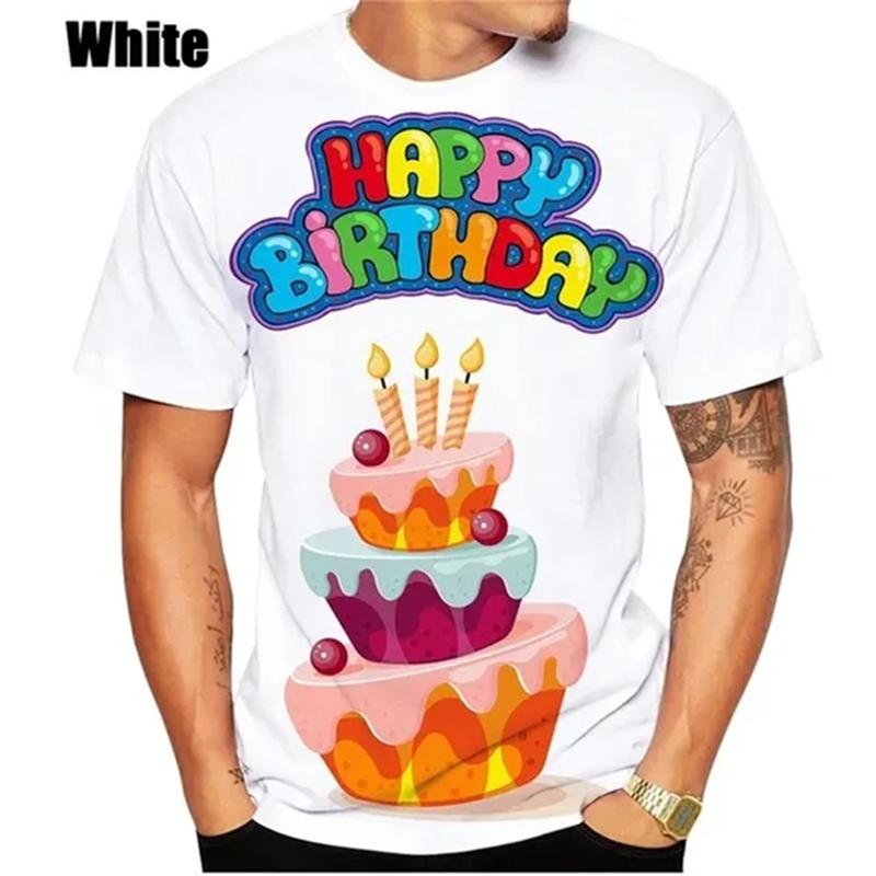 

Летние футболки с рисунком «С Днем Рождения» с 3D принтом для мужчин и женщин, мужские футболки с короткими рукавами и круглым вырезом больших размеров, одежда 6XL дубильная кора
