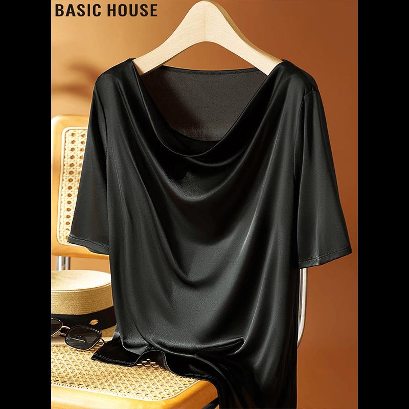 Basic House Women s Acetate Drape Neck Short Sleeve T-Shirt M