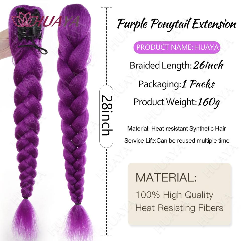 Estensioni Coda di Cavallo Sintetiche Lunghe Intrecciate Viola Capelli Rumi Acconciatura Pinza Artiglio Parrucca per Capelli per Donne o Bambini Costume per Natale