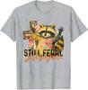 Still Feral Just Forgiven Funny Christian Raccoon Faith TShirt Womens Fashion Floral Print Graphic Saying Tee Y2k Novelty Gift
