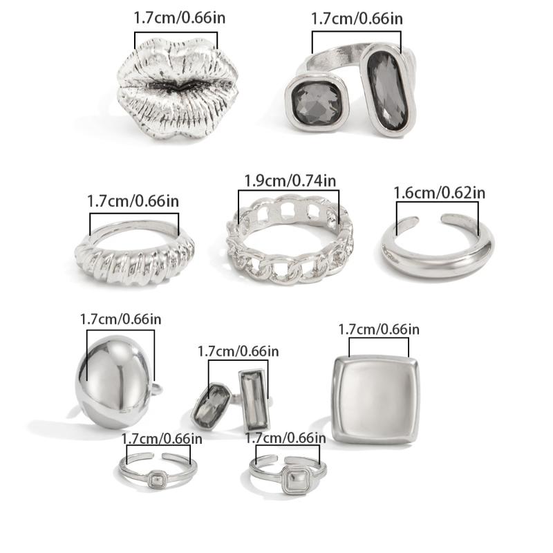 5Pcs Set Goth Crystal Open Ring For Women New Trend Geometric Adjustable Knuckle Rings New Year Party Jewelry Gift