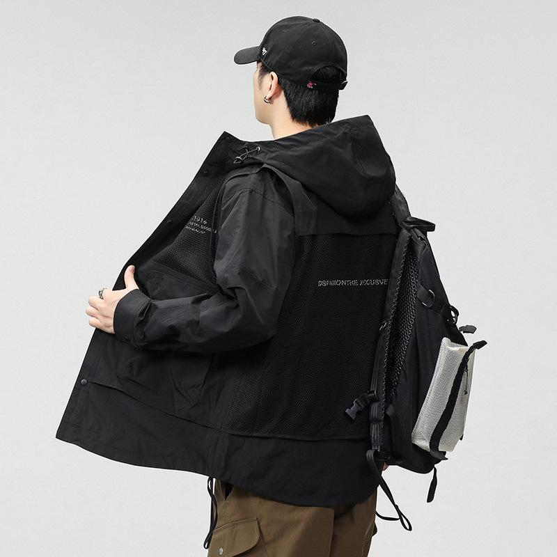 Hooded Jacket Men'S Loose Large Size Outdoor Tooling Jacket Casual Jacket Clothes Trendy Brand
