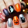 Halloween Nail Art: Ghost, Spider Web, Pumpkin, Skull & Black Cat Nail Tips Stickers