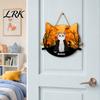 2D Flat Wood Sign Halloween Hanging Door Sign, Cute Cat Wooden Front Pet Name Tag Hanger with Hemp Rope for Porch Wall Indoor Home Decor
