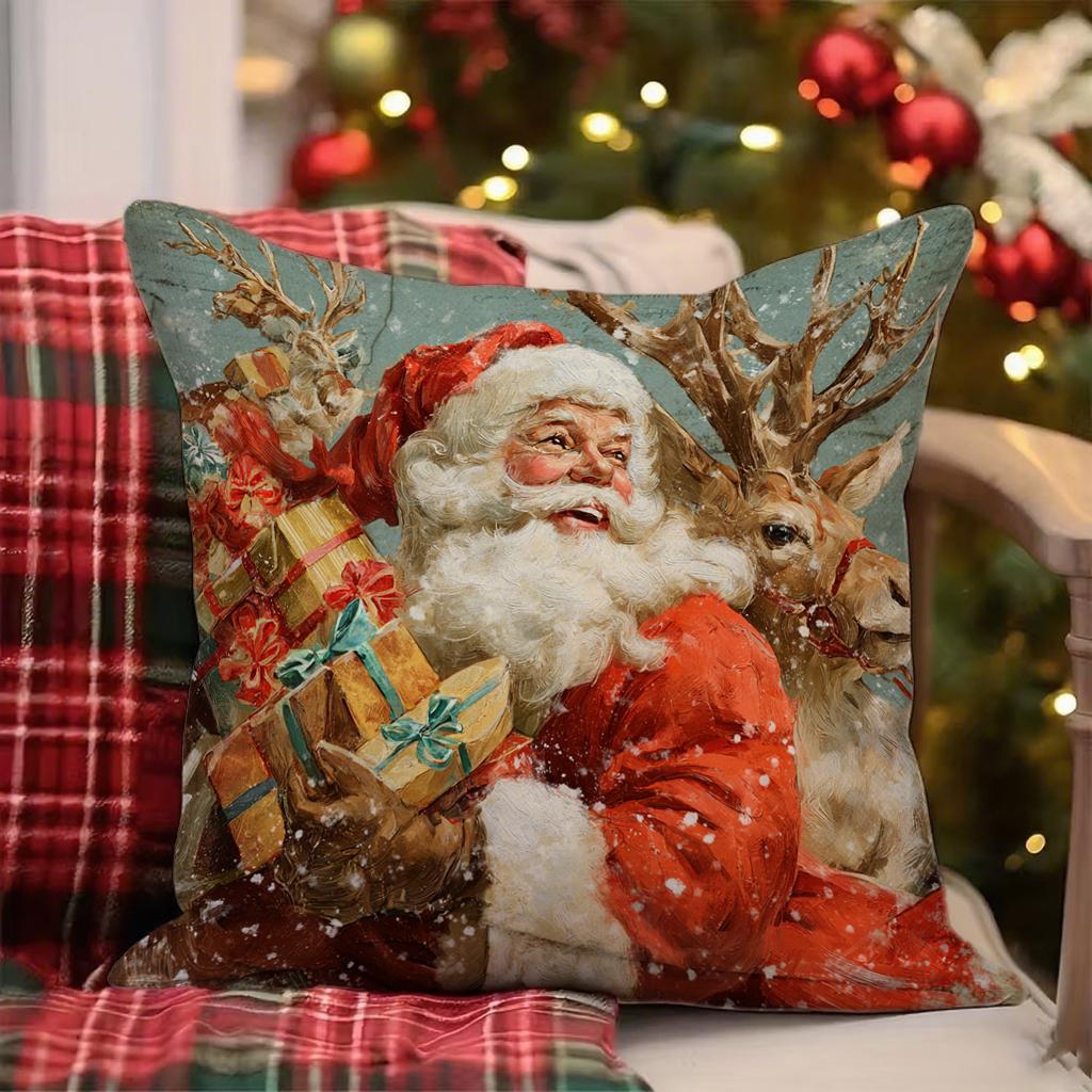 Santa Claus & Deer Pattern Pillowcasesuitable For Sofa Car Bedroom Decorative Cushion Cover Pillow Cover