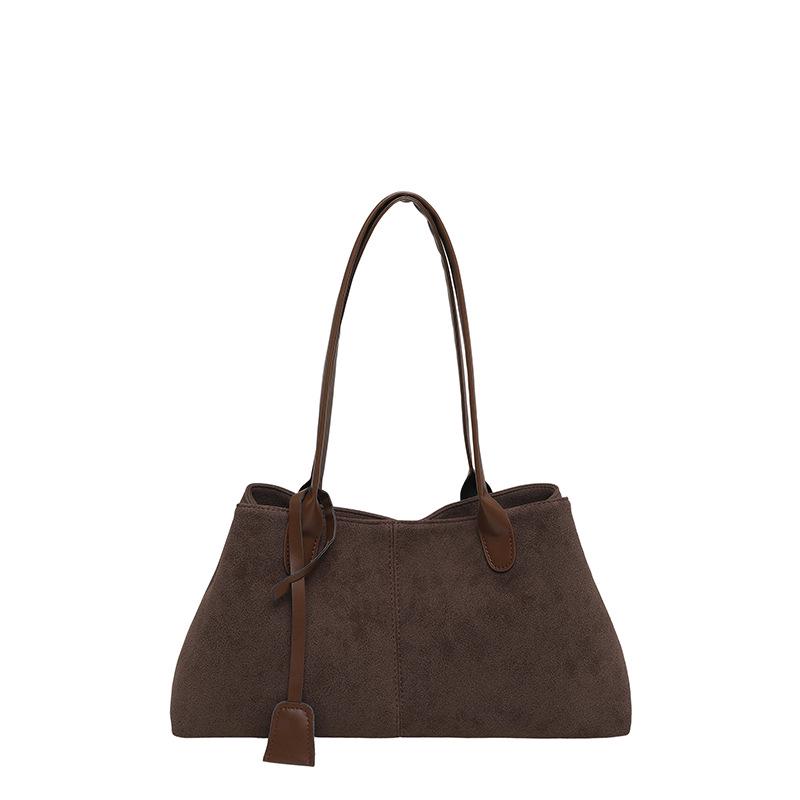 Women's Retro Suede Tote Bag - Large Capacity Frosted Shoulder Bag for Autumn 2025