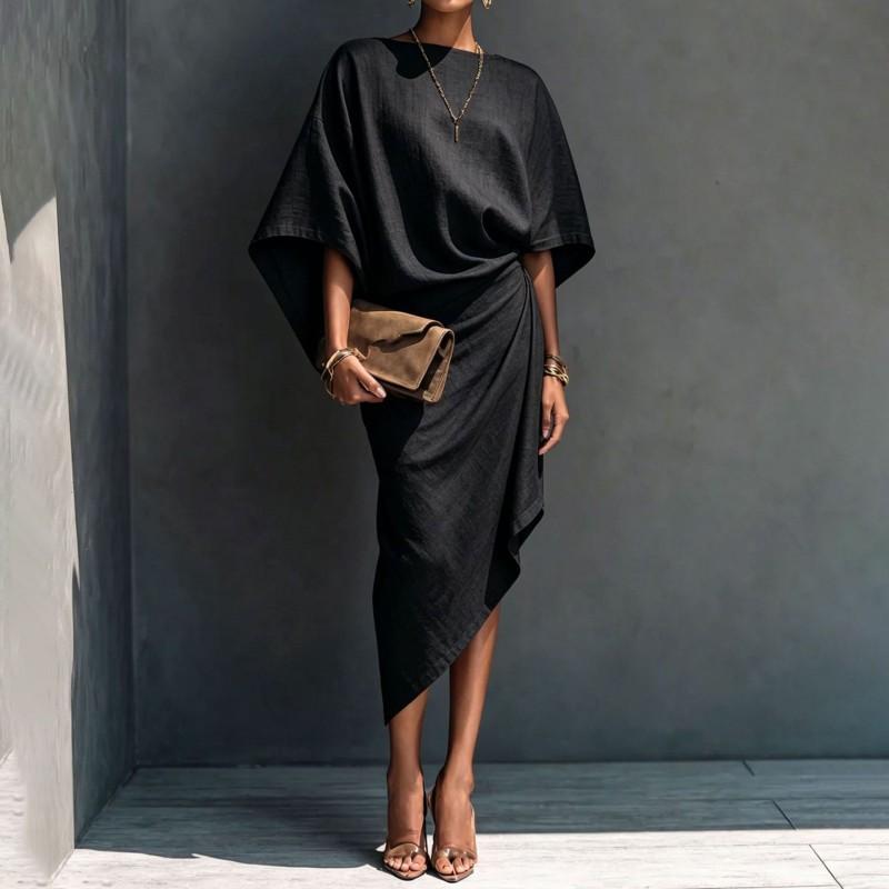 Elegant Slim Fit Solid Color Pleated Maxi Dress Women 2026 Office Casual Party
