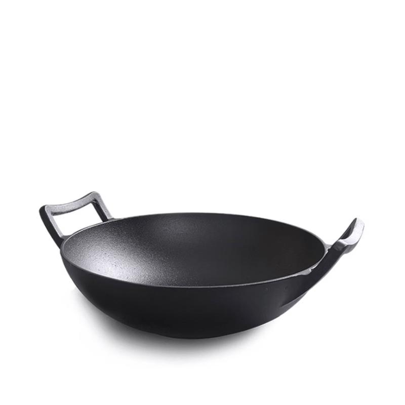 Wutuo 34cm Cast Iron Flat-Bottom Wok