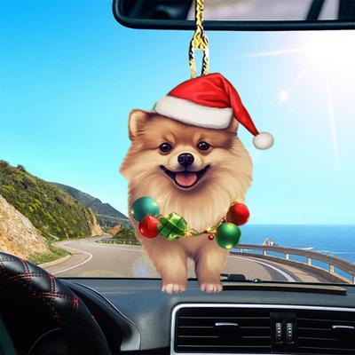 Weihnachts-Hunde-Rückspiegel-Anhänger Auto-Ornament Dekoration Süßer Welpe mit Weihnachten